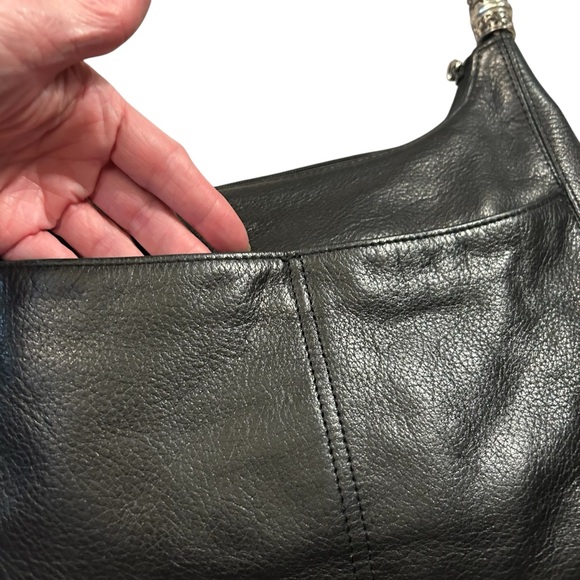 Brighton Barbados Pebbled Black Leather Hobo Baguette Bag with Braided Handle - Picture 5 of 12